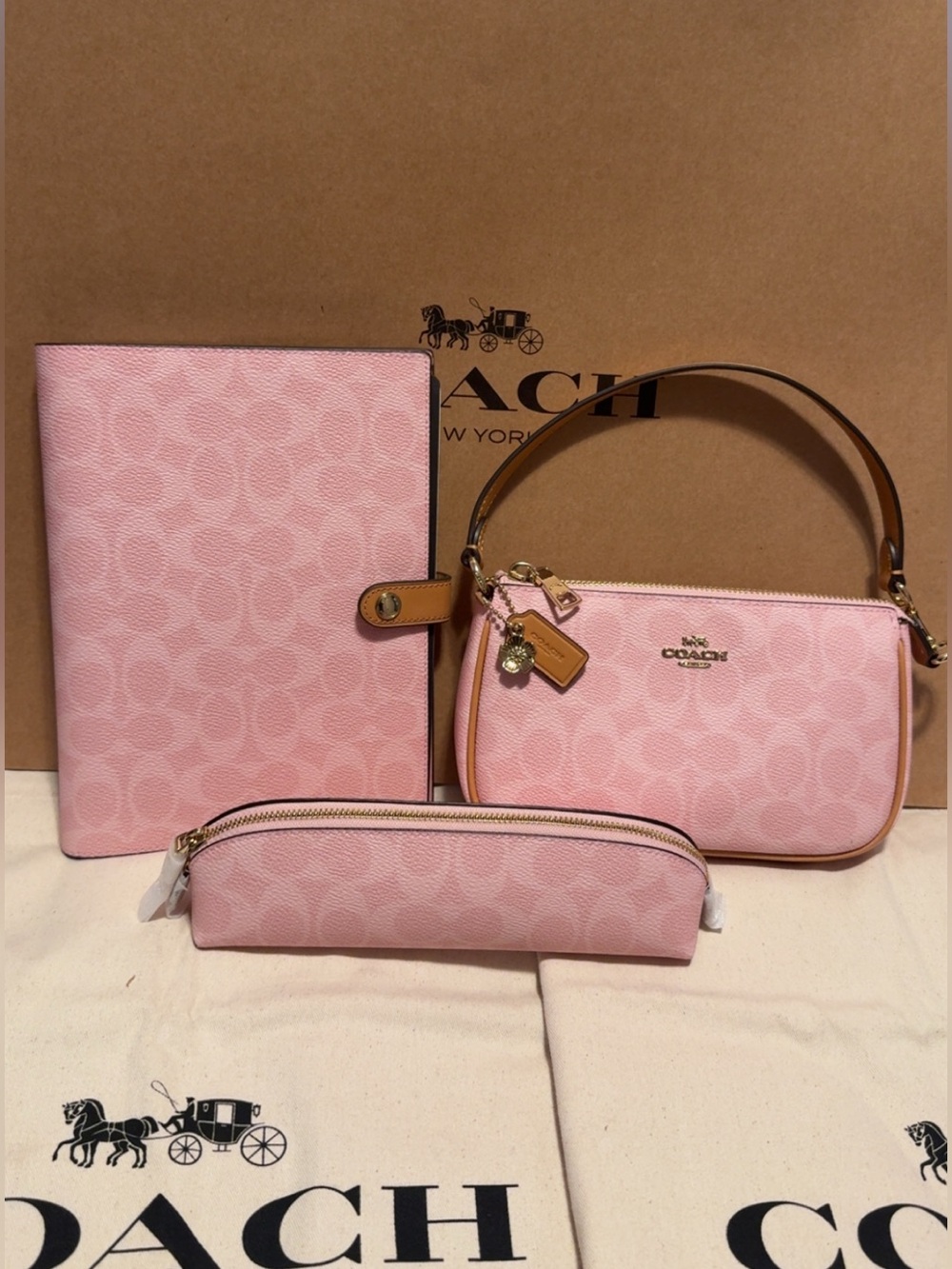 Powder Pink Nolita 19, notebook, and zip pencil case bundle